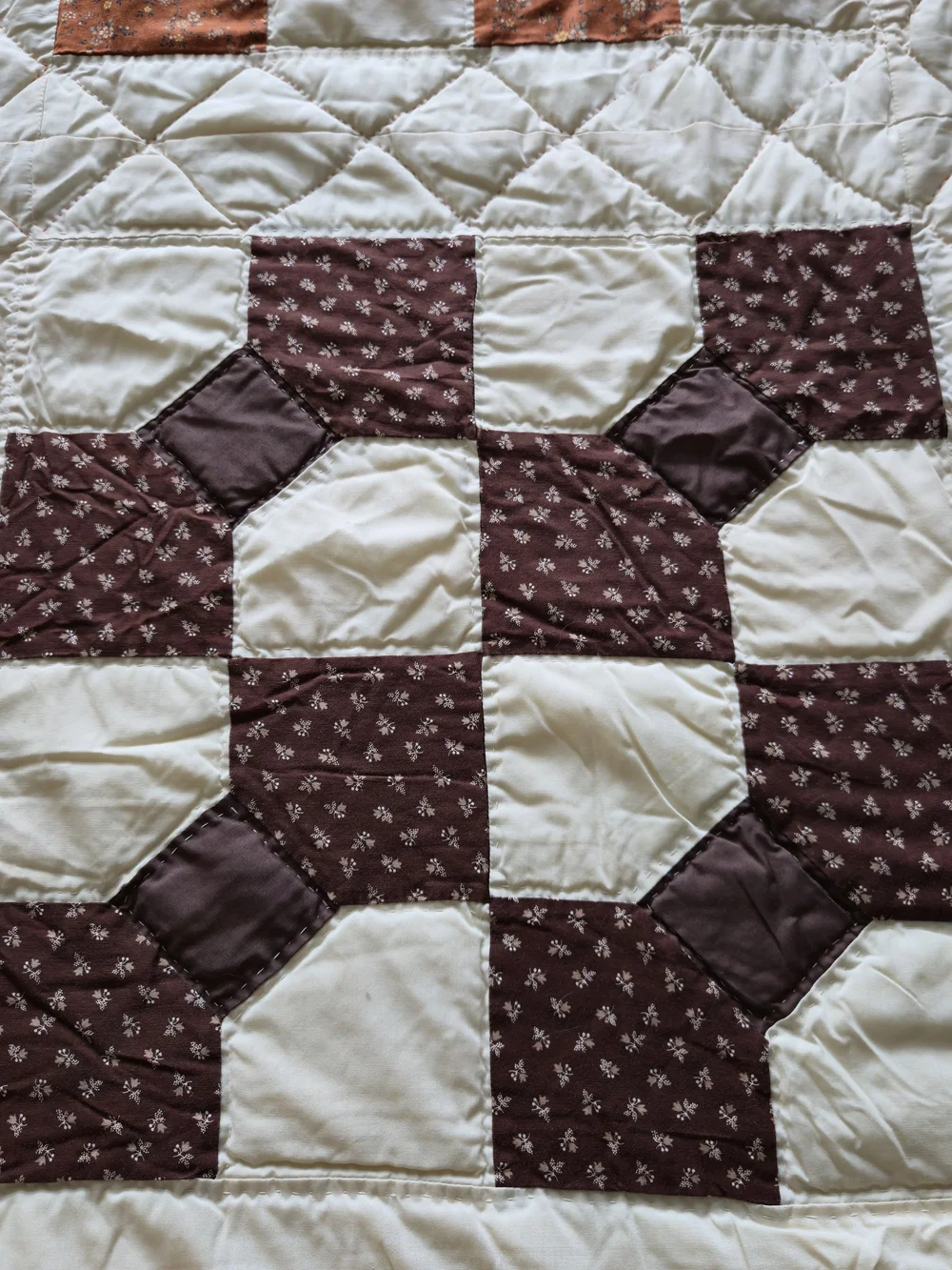 Vintage Handmade Churn Dash Patchwork Quilt Queen Size 70's -80's